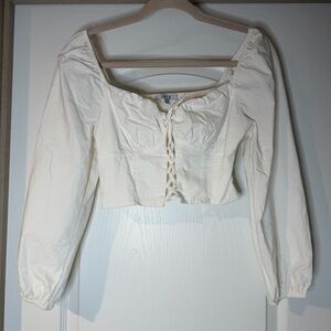 Iris Off-White Corset Lace-Up Peasant Crop Top Small